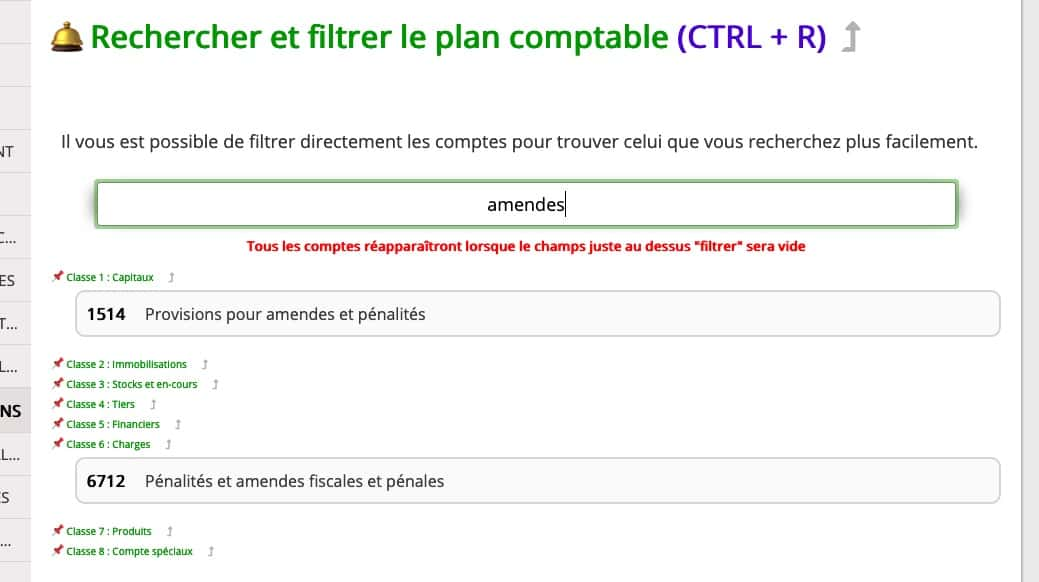 Chercher rapidement un compte dans un plan comptable en ligne